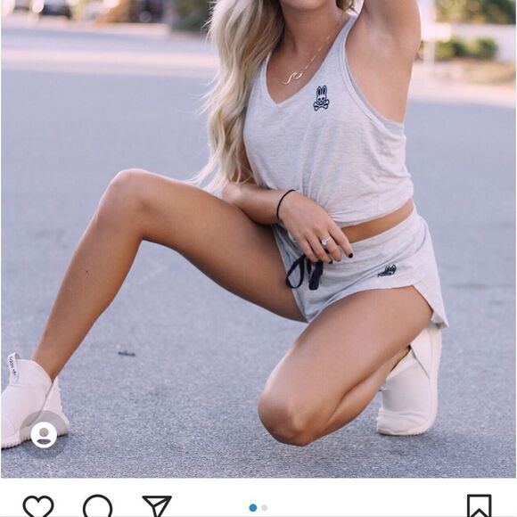 Psycho Bunny Shorts Gray Drawstring Lounge Sleep Blue Logo Scalloped Shorts - Picture 1 of 6